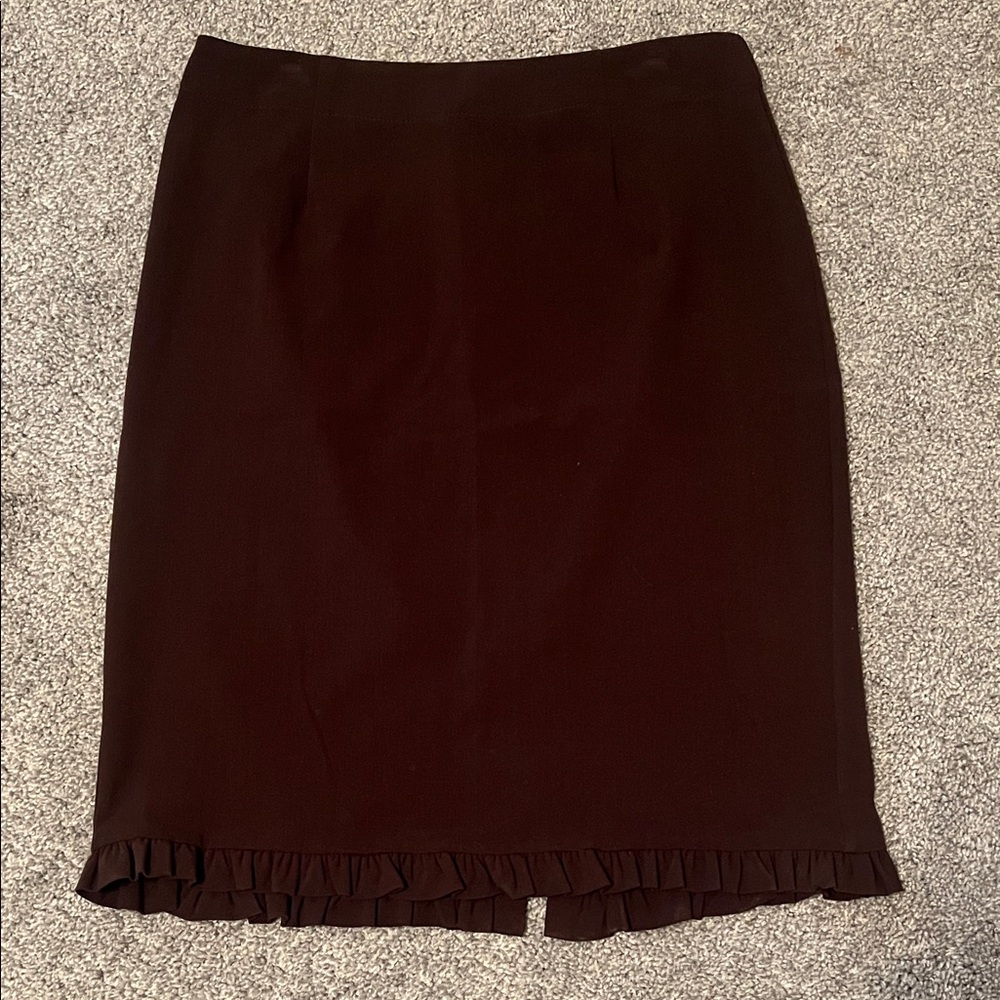Sunny Leigh Dark Brown Pencil Skirt with Ruffle Hem